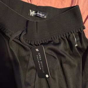 NWT Anna Morgan Collection Black Wide Leg Lounge Pants Drawstring Ruffle Waist S